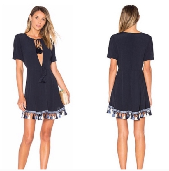 Tularosa Dresses & Skirts - TULAROSA TALLULAH KEYHOLE BLUE TASSEL DRESS NWT SIZE MEDIUM